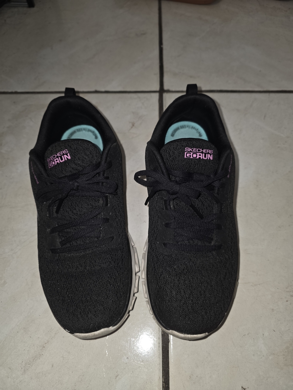 Skechers GOrun Black Athletic Sneakers with Purple Logo Accents